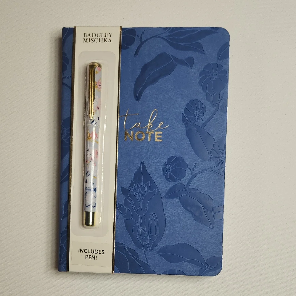 Badgley Mischka Blue Floral Notebook with Pen NEW